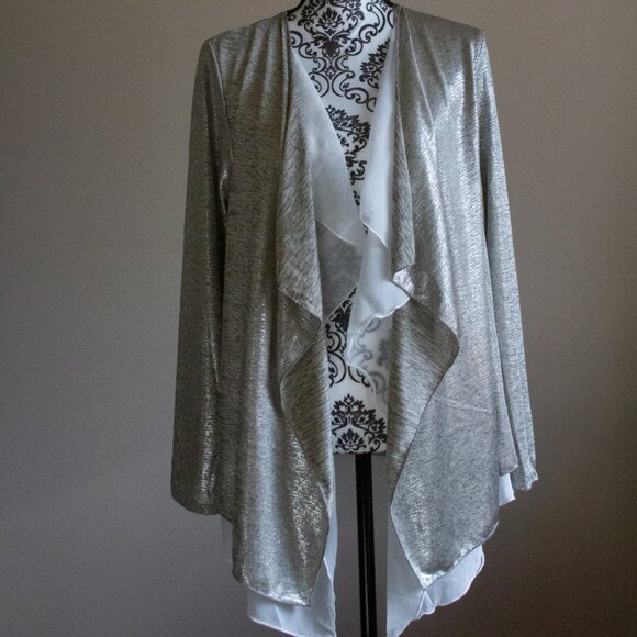 KIM & CAMI Open Cascade Shimmer Cardigan Jacket - Large - Picture 1 of 5